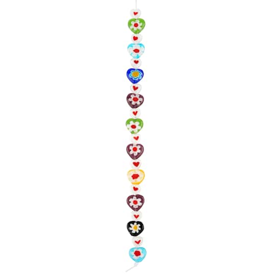 12 Packs: 20 ct. (240 total) Millefiori Flower Glass Heart Beads by Bead Landing™